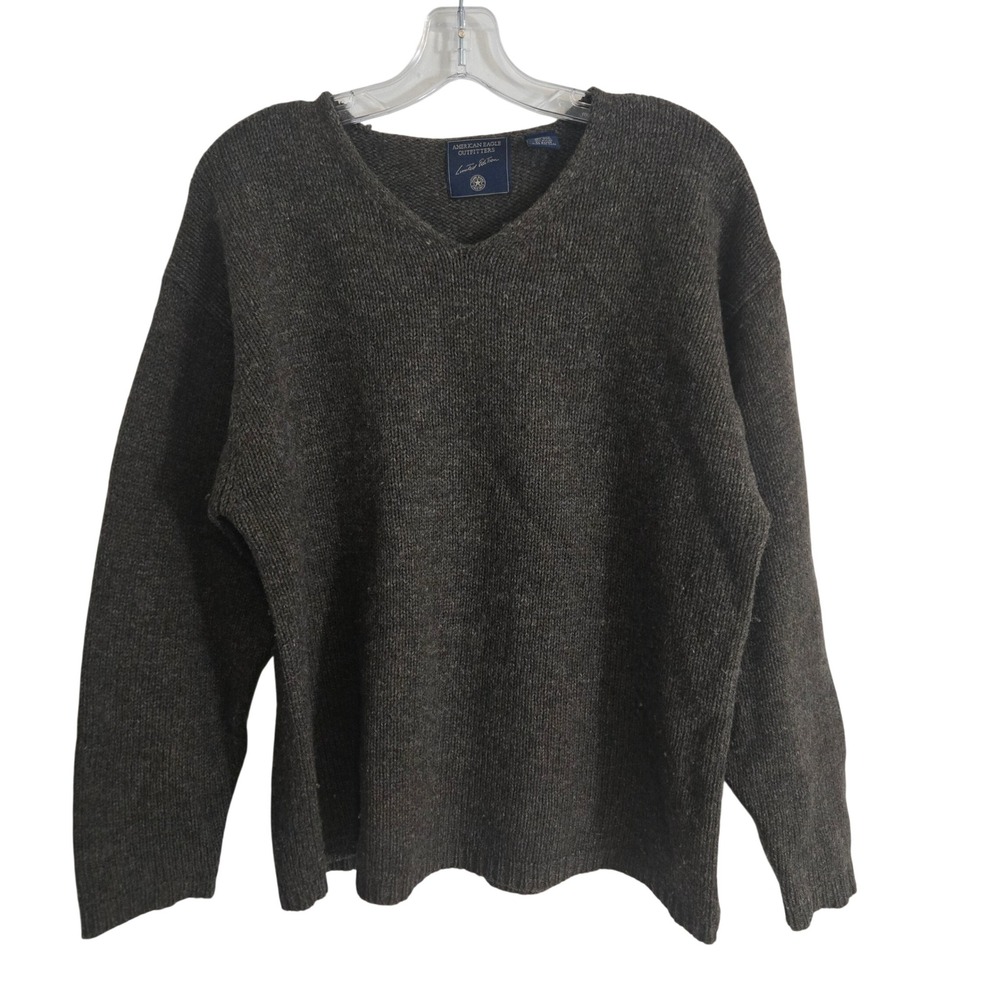 American Eagle Sweater Men's Medium Wool Blend V Neck‎ Chunky Knit Cozy Classic